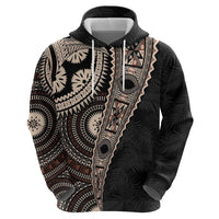 Fiji Traditional Masi Zip Hoodie Tapa Art Palm Leaves Pattern