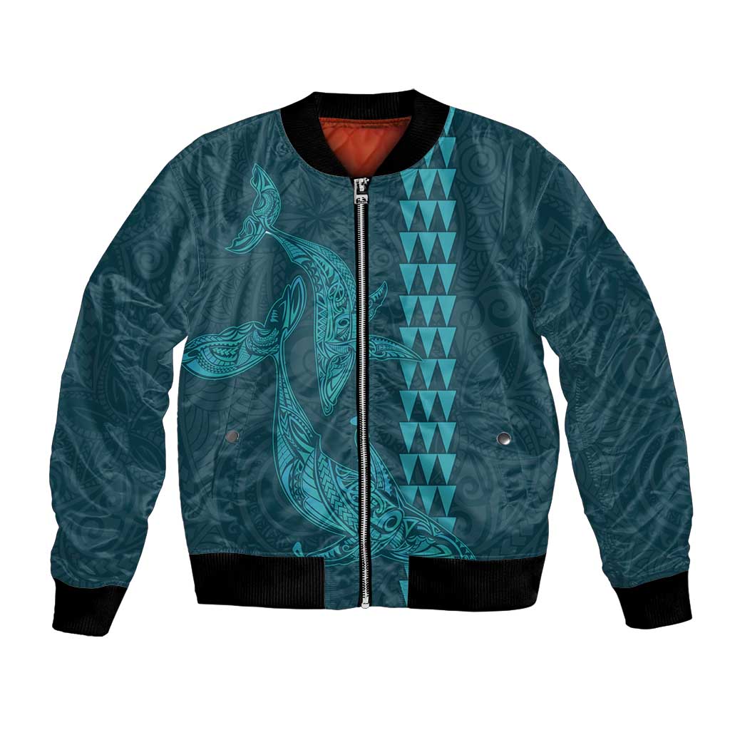 Aloha Hawaii Whale Kakau and Polynesian Tattoo Bomber Jacket Turquoise Color LT03 Unisex Turquoise - Polynesian Pride