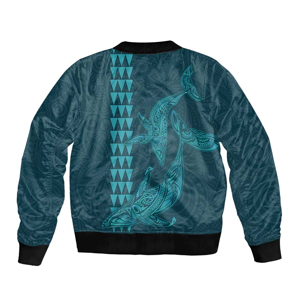 Aloha Hawaii Whale Kakau and Polynesian Tattoo Bomber Jacket Turquoise Color LT03 - Polynesian Pride