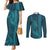 Aloha Hawaii Whale Kakau and Polynesian Tattoo Couples Matching Mermaid Dress and Long Sleeve Button Shirt Turquoise Color