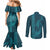 Aloha Hawaii Whale Kakau and Polynesian Tattoo Couples Matching Mermaid Dress and Long Sleeve Button Shirt Turquoise Color