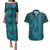 Aloha Hawaii Whale Kakau and Polynesian Tattoo Couples Matching Puletasi and Hawaiian Shirt Turquoise Color