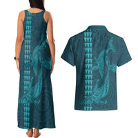 Aloha Hawaii Whale Kakau and Polynesian Tattoo Couples Matching Tank Maxi Dress and Hawaiian Shirt Turquoise Color LT03 - Polynesian Pride
