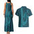 Aloha Hawaii Whale Kakau and Polynesian Tattoo Couples Matching Tank Maxi Dress and Hawaiian Shirt Turquoise Color