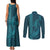 Aloha Hawaii Whale Kakau and Polynesian Tattoo Couples Matching Tank Maxi Dress and Long Sleeve Button Shirt Turquoise Color
