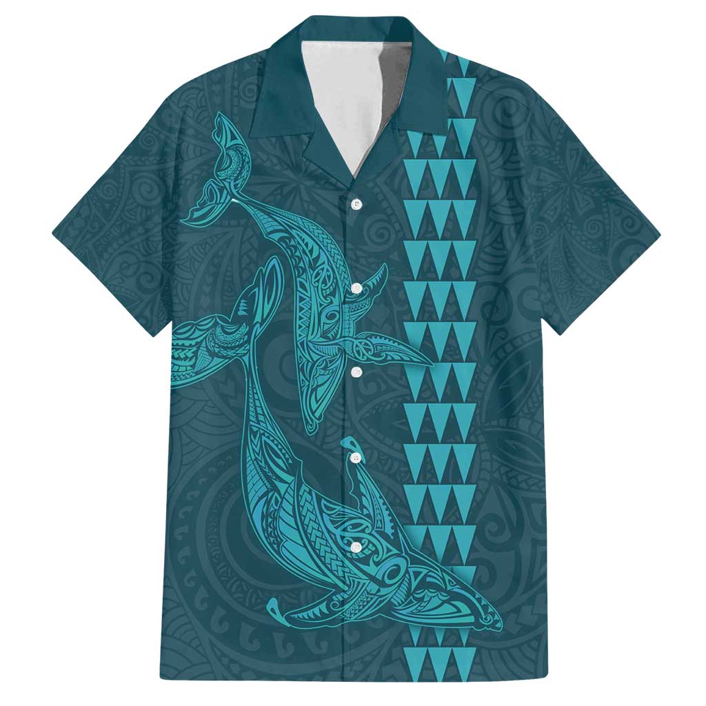 Aloha Hawaii Whale Kakau and Polynesian Tattoo Family Matching Summer Maxi Dress and Hawaiian Shirt Turquoise Color LT03 Dad's Shirt - Short Sleeve Turquoise - Polynesian Pride