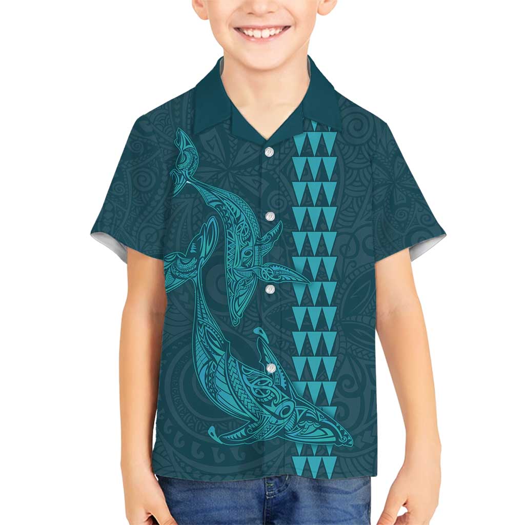Aloha Hawaii Whale Kakau and Polynesian Tattoo Family Matching Summer Maxi Dress and Hawaiian Shirt Turquoise Color LT03 Son's Shirt Turquoise - Polynesian Pride