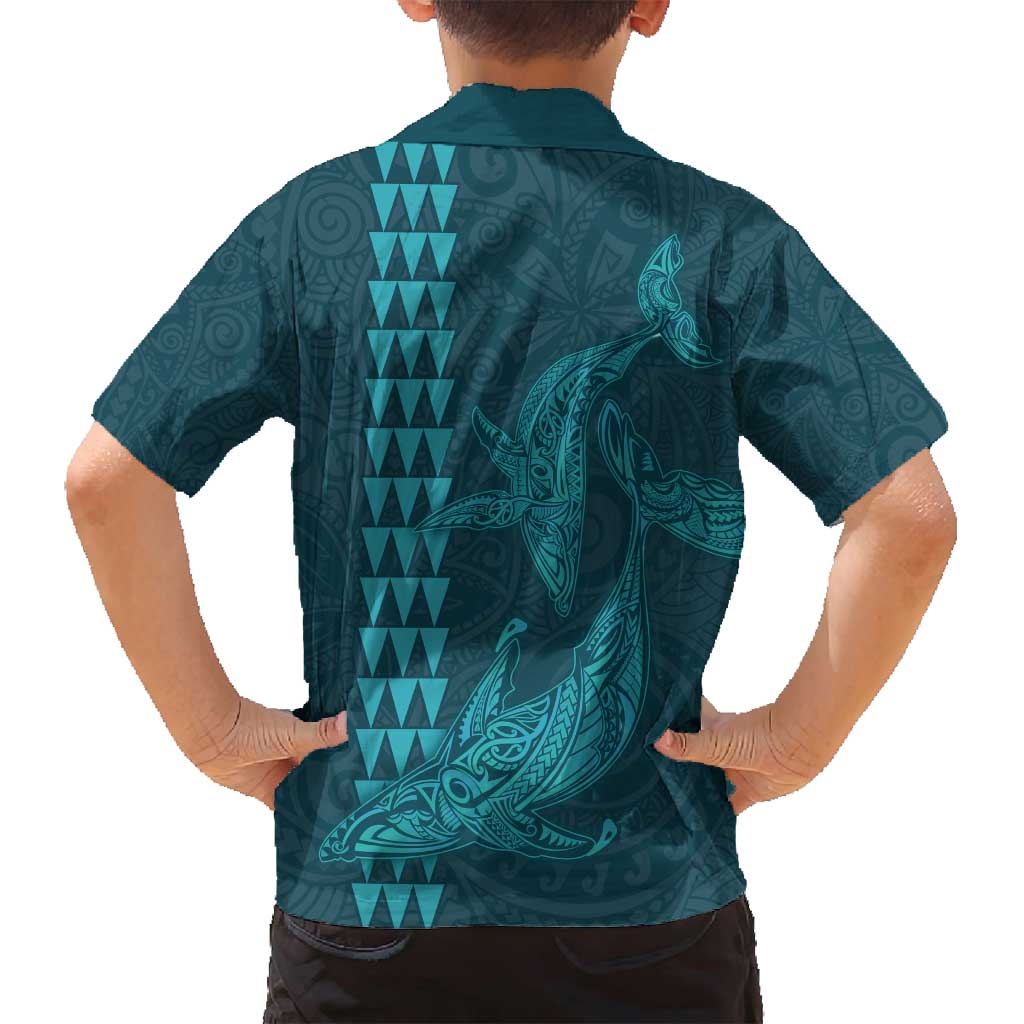 Aloha Hawaii Whale Kakau and Polynesian Tattoo Family Matching Tank Maxi Dress and Hawaiian Shirt Turquoise Color LT03 - Polynesian Pride