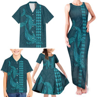 Aloha Hawaii Whale Kakau and Polynesian Tattoo Family Matching Tank Maxi Dress and Hawaiian Shirt Turquoise Color LT03 - Polynesian Pride