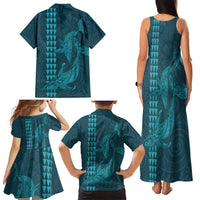 Aloha Hawaii Whale Kakau and Polynesian Tattoo Family Matching Tank Maxi Dress and Hawaiian Shirt Turquoise Color LT03 - Polynesian Pride