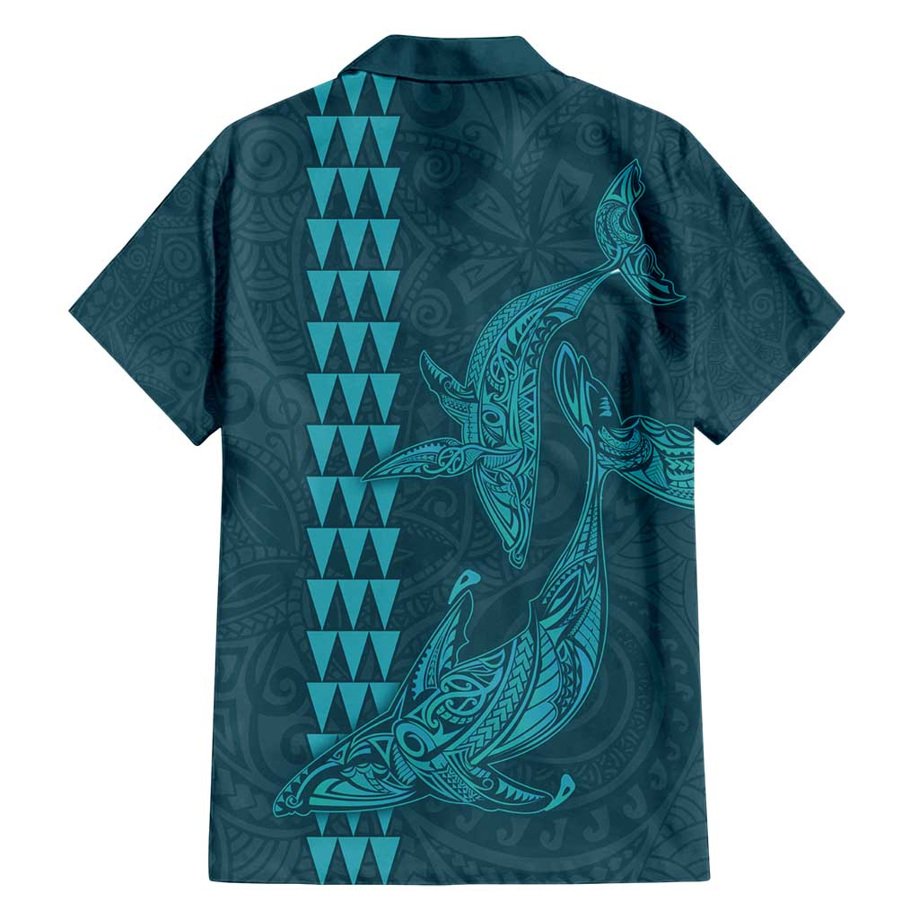 Aloha Hawaii Whale Kakau and Polynesian Tattoo Family Matching Tank Maxi Dress and Hawaiian Shirt Turquoise Color LT03 - Polynesian Pride