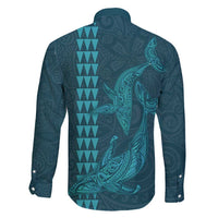 Aloha Hawaii Whale Kakau and Polynesian Tattoo Family Matching Tank Maxi Dress and Hawaiian Shirt Turquoise Color LT03 - Polynesian Pride