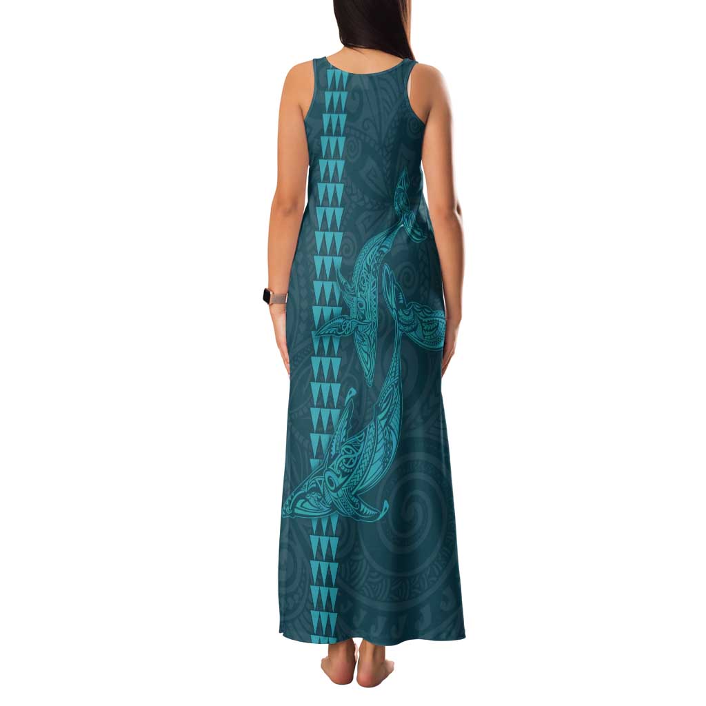 Aloha Hawaii Whale Kakau and Polynesian Tattoo Family Matching Tank Maxi Dress and Hawaiian Shirt Turquoise Color LT03 - Polynesian Pride