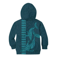 Aloha Hawaii Whale Kakau and Polynesian Tattoo Kid Hoodie Turquoise Color