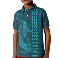 Aloha Hawaii Whale Kakau and Polynesian Tattoo Kid Polo Shirt Turquoise Color