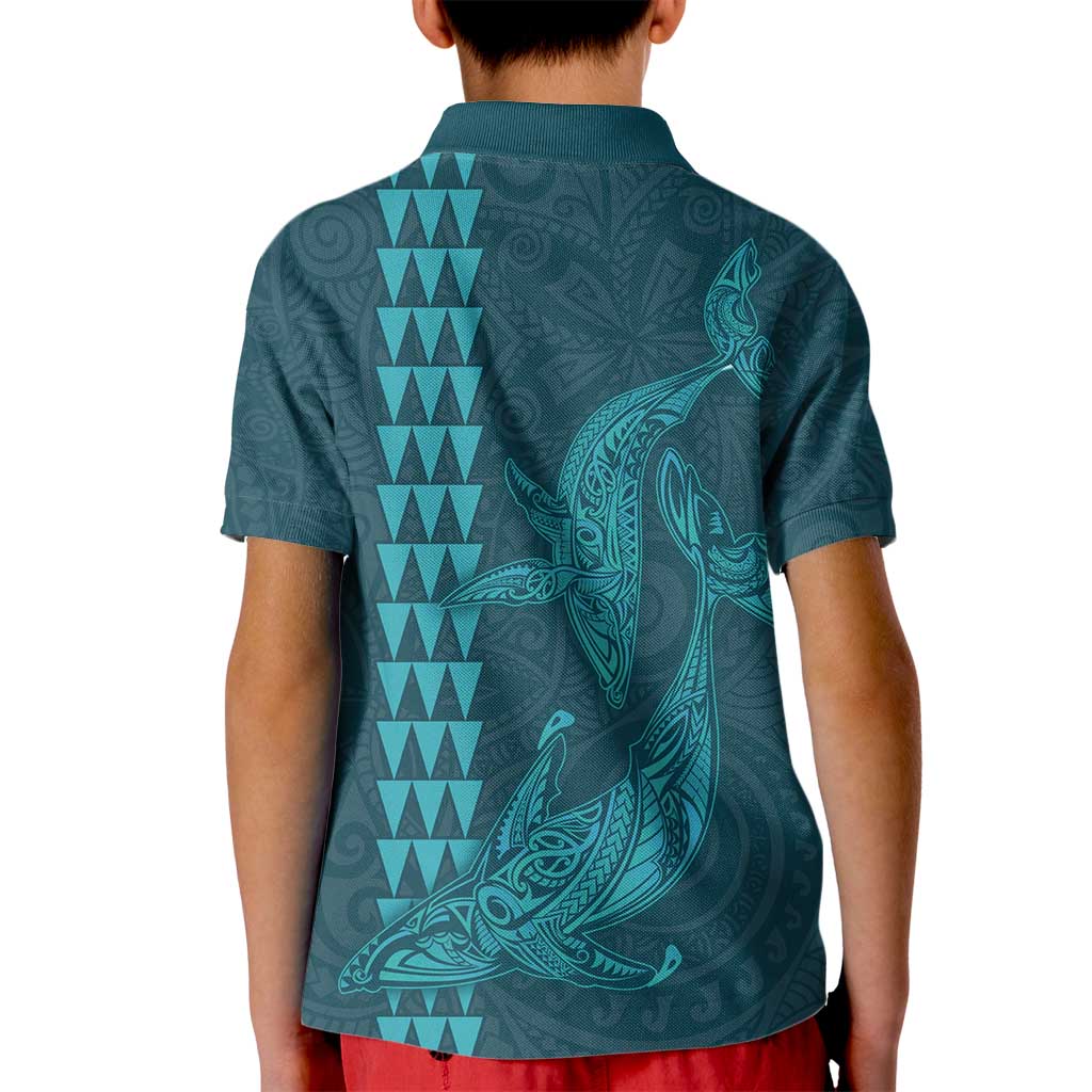 Aloha Hawaii Whale Kakau and Polynesian Tattoo Kid Polo Shirt Turquoise Color