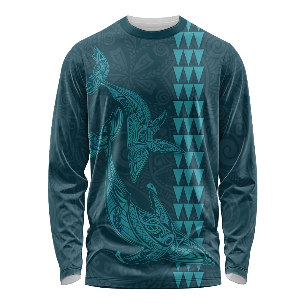 Aloha Hawaii Whale Kakau and Polynesian Tattoo Long Sleeve Shirt Turquoise Color LT03 Unisex Turquoise - Polynesian Pride