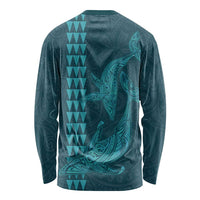 Aloha Hawaii Whale Kakau and Polynesian Tattoo Long Sleeve Shirt Turquoise Color