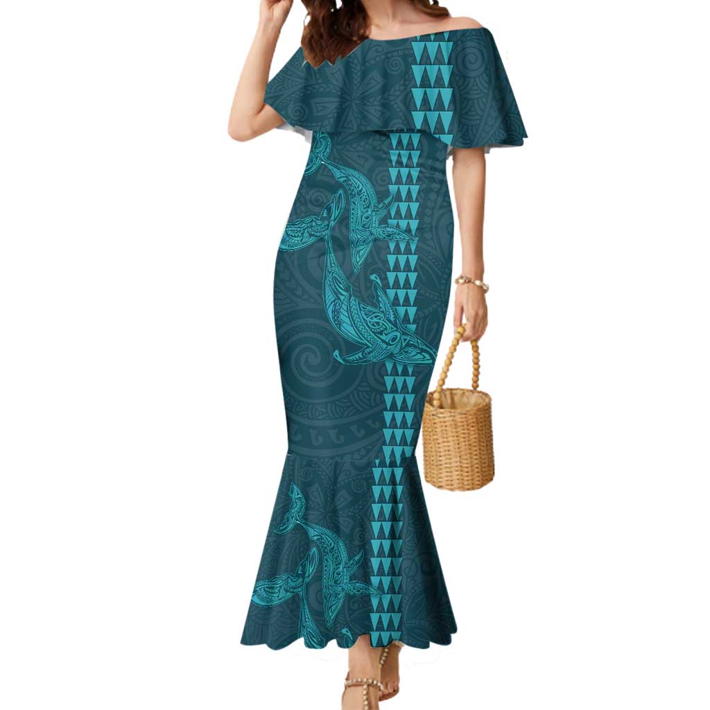Aloha Hawaii Whale Kakau and Polynesian Tattoo Mermaid Dress Turquoise Color LT03 Women Turquoise - Polynesian Pride