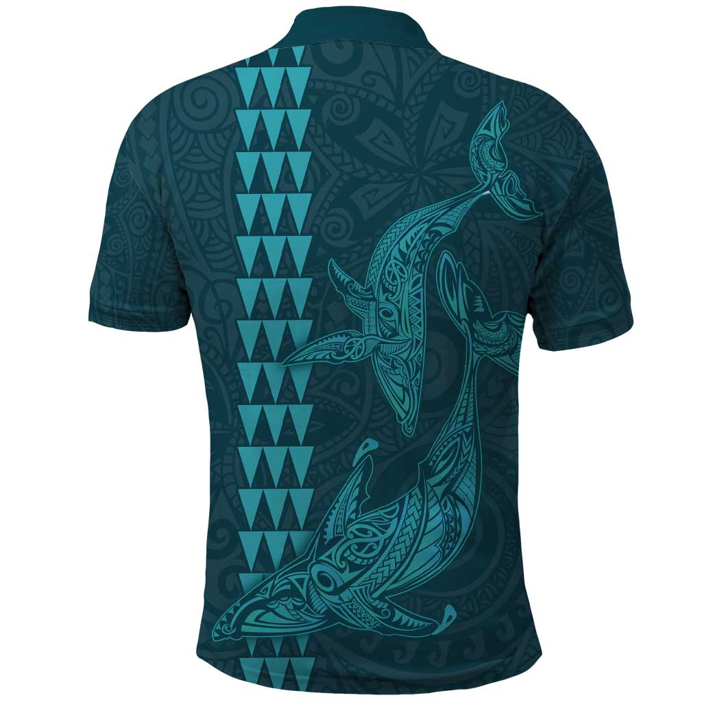 Aloha Hawaii Whale Kakau and Polynesian Tattoo Polo Shirt Turquoise Color