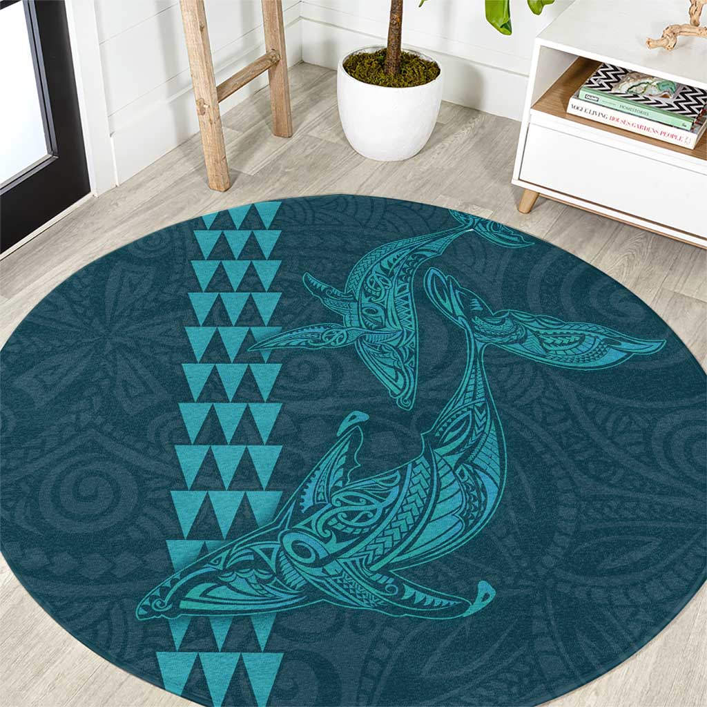 Aloha Hawaii Whale Kakau and Polynesian Tattoo Round Carpet Turquoise Color LT03 Turquoise - Polynesian Pride
