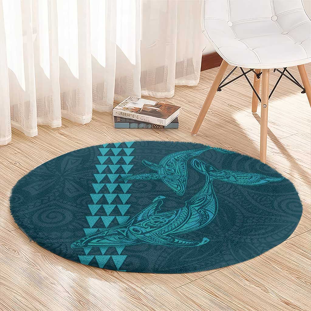 Aloha Hawaii Whale Kakau and Polynesian Tattoo Round Carpet Turquoise Color LT03 - Polynesian Pride