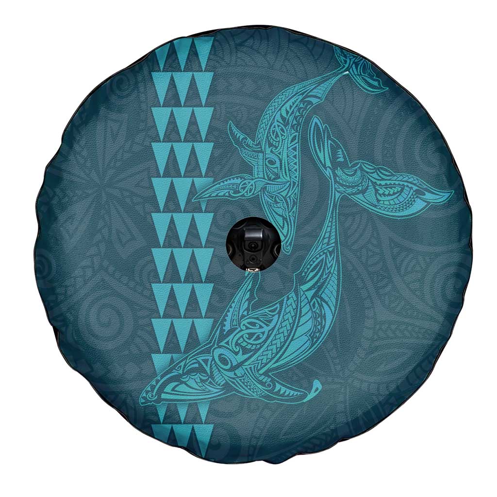 Aloha Hawaii Whale Kakau and Polynesian Tattoo Spare Tire Cover Turquoise Color