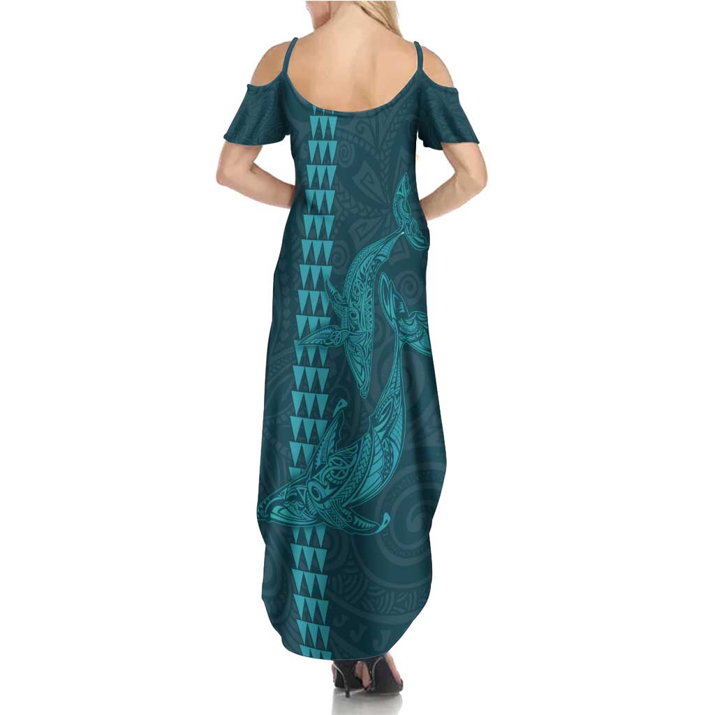 Aloha Hawaii Whale Kakau and Polynesian Tattoo Summer Maxi Dress Turquoise Color LT03 - Polynesian Pride