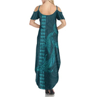 Aloha Hawaii Whale Kakau and Polynesian Tattoo Summer Maxi Dress Turquoise Color LT03 - Polynesian Pride