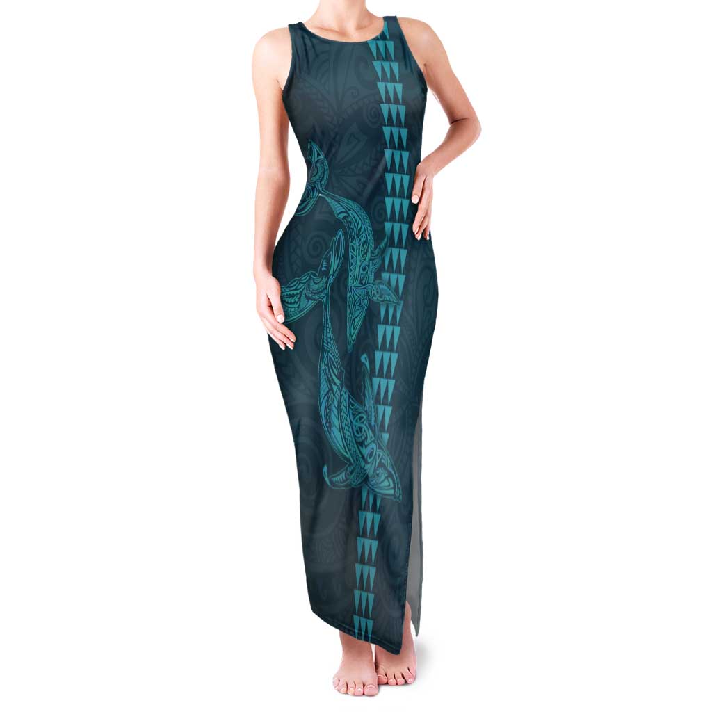 Aloha Hawaii Whale Kakau and Polynesian Tattoo Tank Maxi Dress Turquoise Color LT03 Women Turquoise - Polynesian Pride