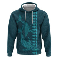 Aloha Hawaii Whale Kakau and Polynesian Tattoo Zip Hoodie Turquoise Color