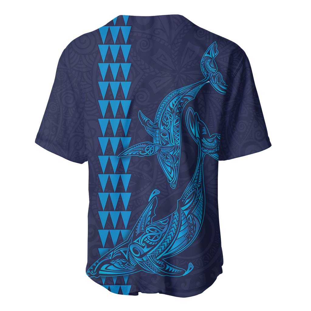 Aloha Hawaii Whale Kakau and Polynesian Tattoo Baseball Jersey Dark Navy Color LT03 - Polynesian Pride