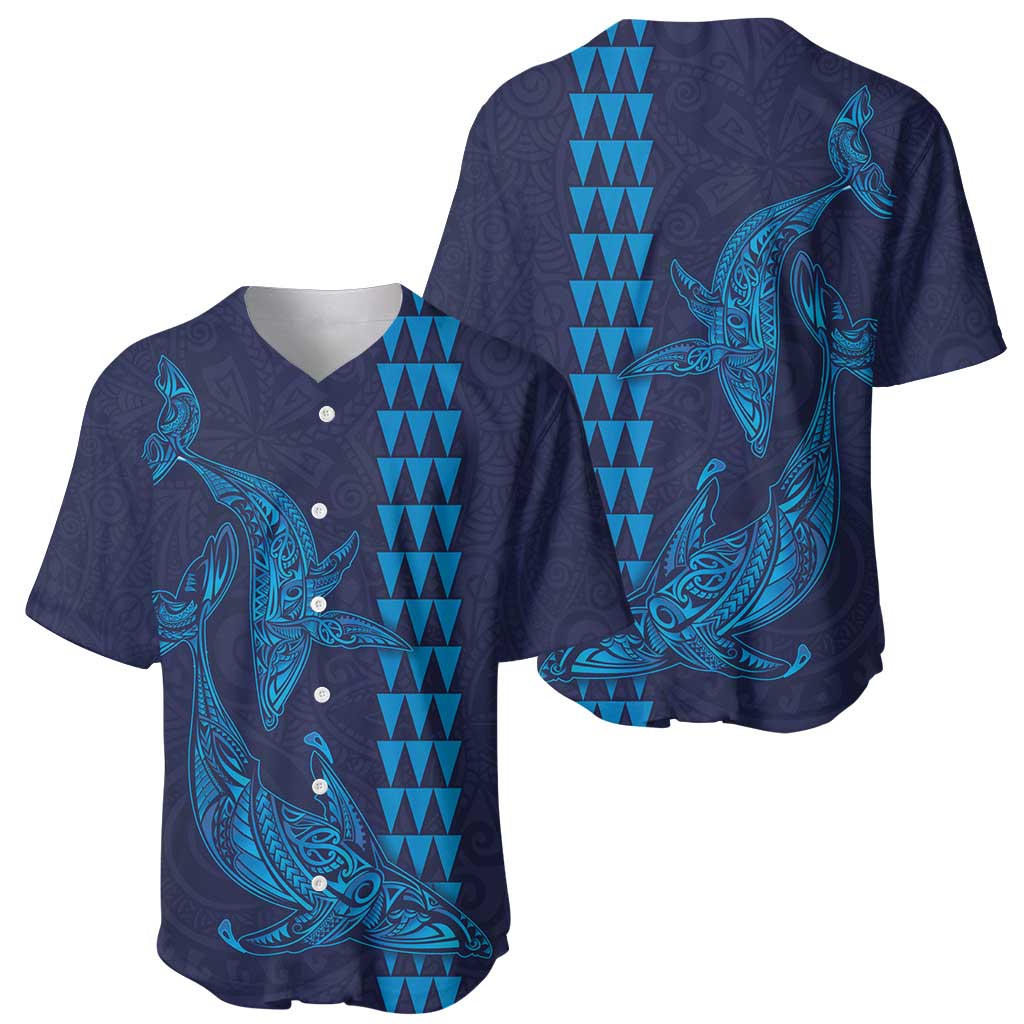 Aloha Hawaii Whale Kakau and Polynesian Tattoo Baseball Jersey Dark Navy Color LT03 - Polynesian Pride