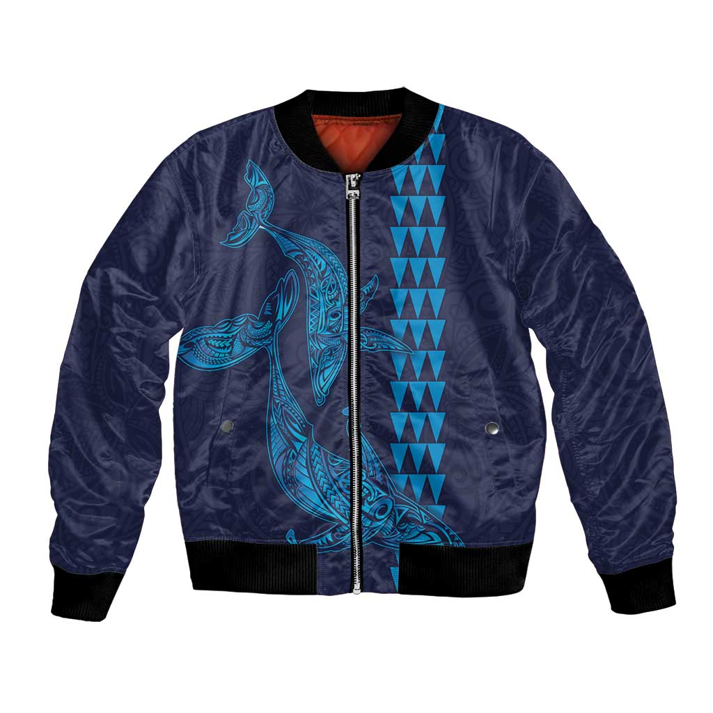 Aloha Hawaii Whale Kakau and Polynesian Tattoo Bomber Jacket Dark Navy Color LT03 Unisex Dark Navy - Polynesian Pride