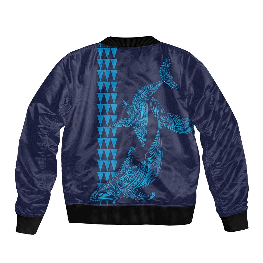 Aloha Hawaii Whale Kakau and Polynesian Tattoo Bomber Jacket Dark Navy Color LT03 - Polynesian Pride