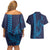Aloha Hawaii Whale Kakau and Polynesian Tattoo Couples Matching Off Shoulder Short Dress and Hawaiian Shirt Dark Navy Color