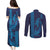 Aloha Hawaii Whale Kakau and Polynesian Tattoo Couples Matching Puletasi and Long Sleeve Button Shirt Dark Navy Color