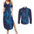 Aloha Hawaii Whale Kakau and Polynesian Tattoo Couples Matching Summer Maxi Dress and Long Sleeve Button Shirt Dark Navy Color