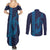 Aloha Hawaii Whale Kakau and Polynesian Tattoo Couples Matching Summer Maxi Dress and Long Sleeve Button Shirt Dark Navy Color