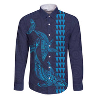 Aloha Hawaii Whale Kakau and Polynesian Tattoo Family Matching Mermaid Dress and Hawaiian Shirt Dark Navy Color LT03 Dad's Shirt - Long Sleeve Dark Navy - Polynesian Pride