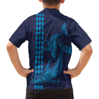 Aloha Hawaii Whale Kakau and Polynesian Tattoo Family Matching Puletasi and Hawaiian Shirt Dark Navy Color