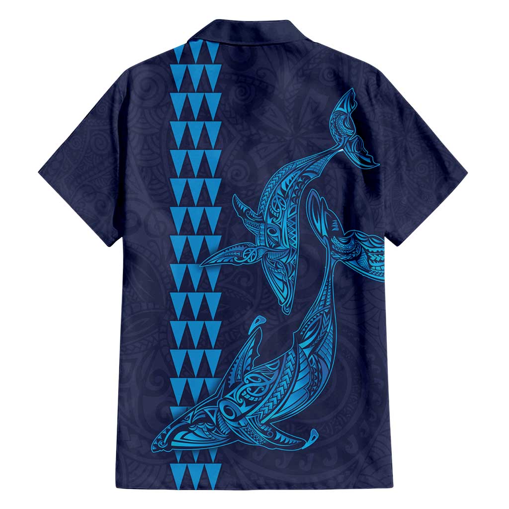 Aloha Hawaii Whale Kakau and Polynesian Tattoo Family Matching Summer Maxi Dress and Hawaiian Shirt Dark Navy Color LT03 - Polynesian Pride
