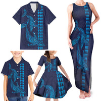 Aloha Hawaii Whale Kakau and Polynesian Tattoo Family Matching Tank Maxi Dress and Hawaiian Shirt Dark Navy Color LT03 - Polynesian Pride
