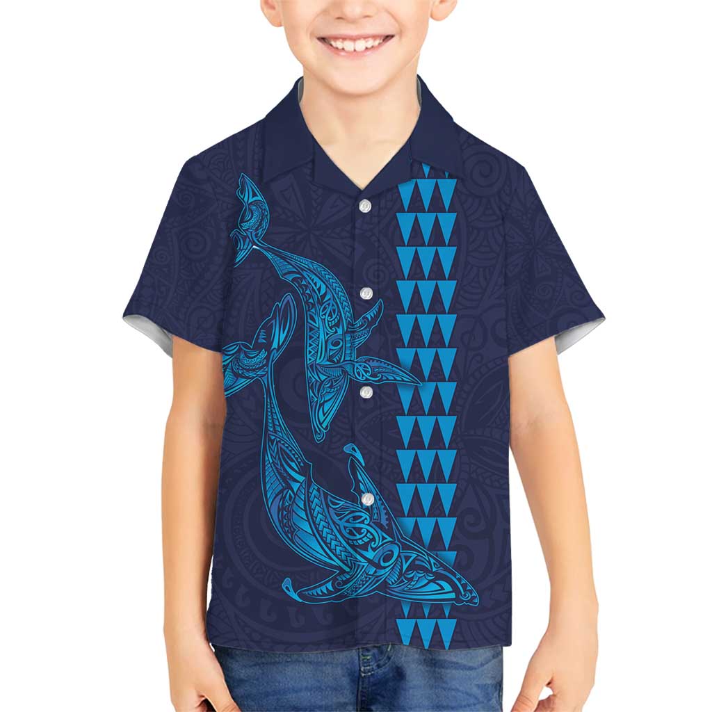 Aloha Hawaii Whale Kakau and Polynesian Tattoo Family Matching Tank Maxi Dress and Hawaiian Shirt Dark Navy Color LT03 Son's Shirt Dark Navy - Polynesian Pride
