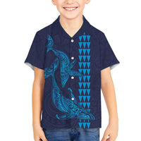 Aloha Hawaii Whale Kakau and Polynesian Tattoo Family Matching Tank Maxi Dress and Hawaiian Shirt Dark Navy Color LT03 Son's Shirt Dark Navy - Polynesian Pride