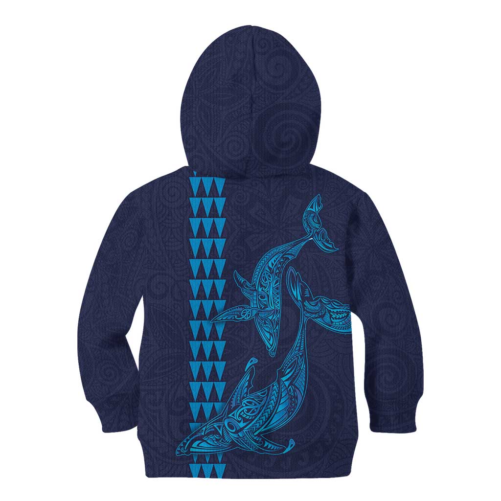 Aloha Hawaii Whale Kakau and Polynesian Tattoo Kid Hoodie Dark Navy Color