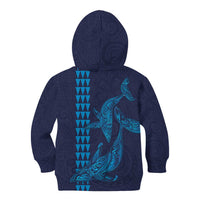 Aloha Hawaii Whale Kakau and Polynesian Tattoo Kid Hoodie Dark Navy Color