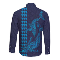 Aloha Hawaii Whale Kakau and Polynesian Tattoo Long Sleeve Button Shirt Dark Navy Color LT03 - Polynesian Pride