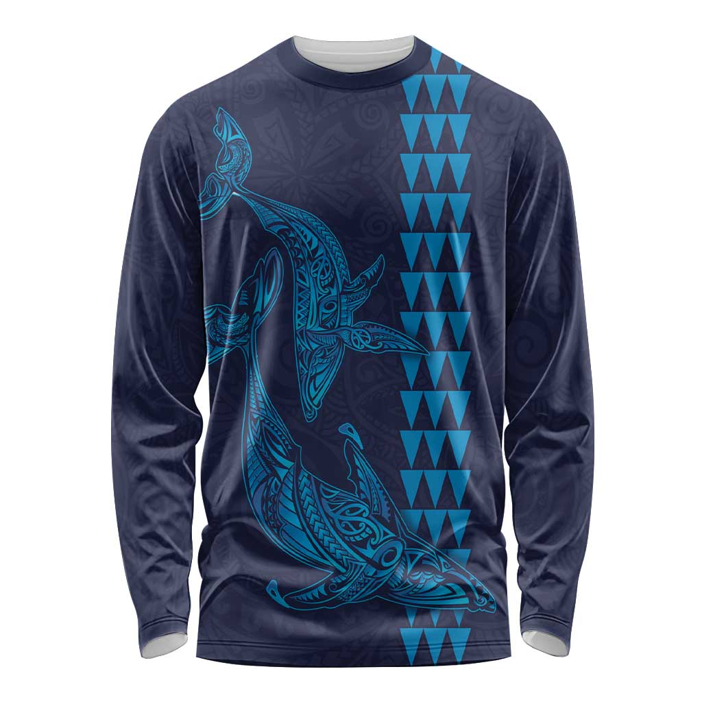 Aloha Hawaii Whale Kakau and Polynesian Tattoo Long Sleeve Shirt Dark Navy Color LT03 Unisex Dark Navy - Polynesian Pride