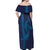 Aloha Hawaii Whale Kakau and Polynesian Tattoo Off Shoulder Maxi Dress Dark Navy Color